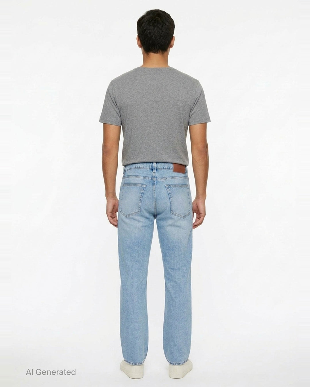 Our Legacy Slate Cut Jeans in light blue stonewash, relaxed straight-leg silhouette with five-pocket construction and vintage-style fading, front view on white background - back