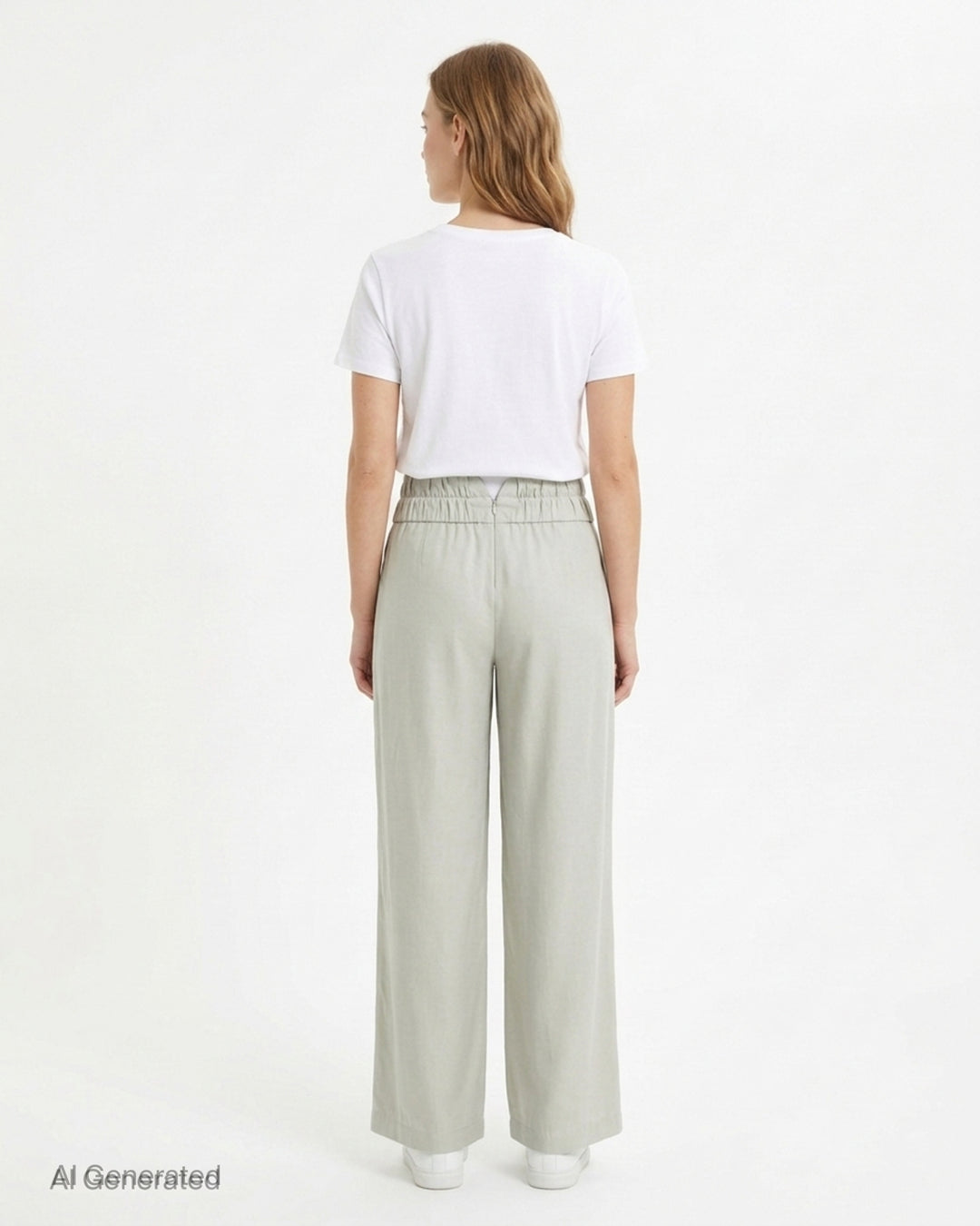 Pauline Dujancourt Georgina pleated wide-leg trousers in sage cupro with a double ruched high waistband, shown from the front - back