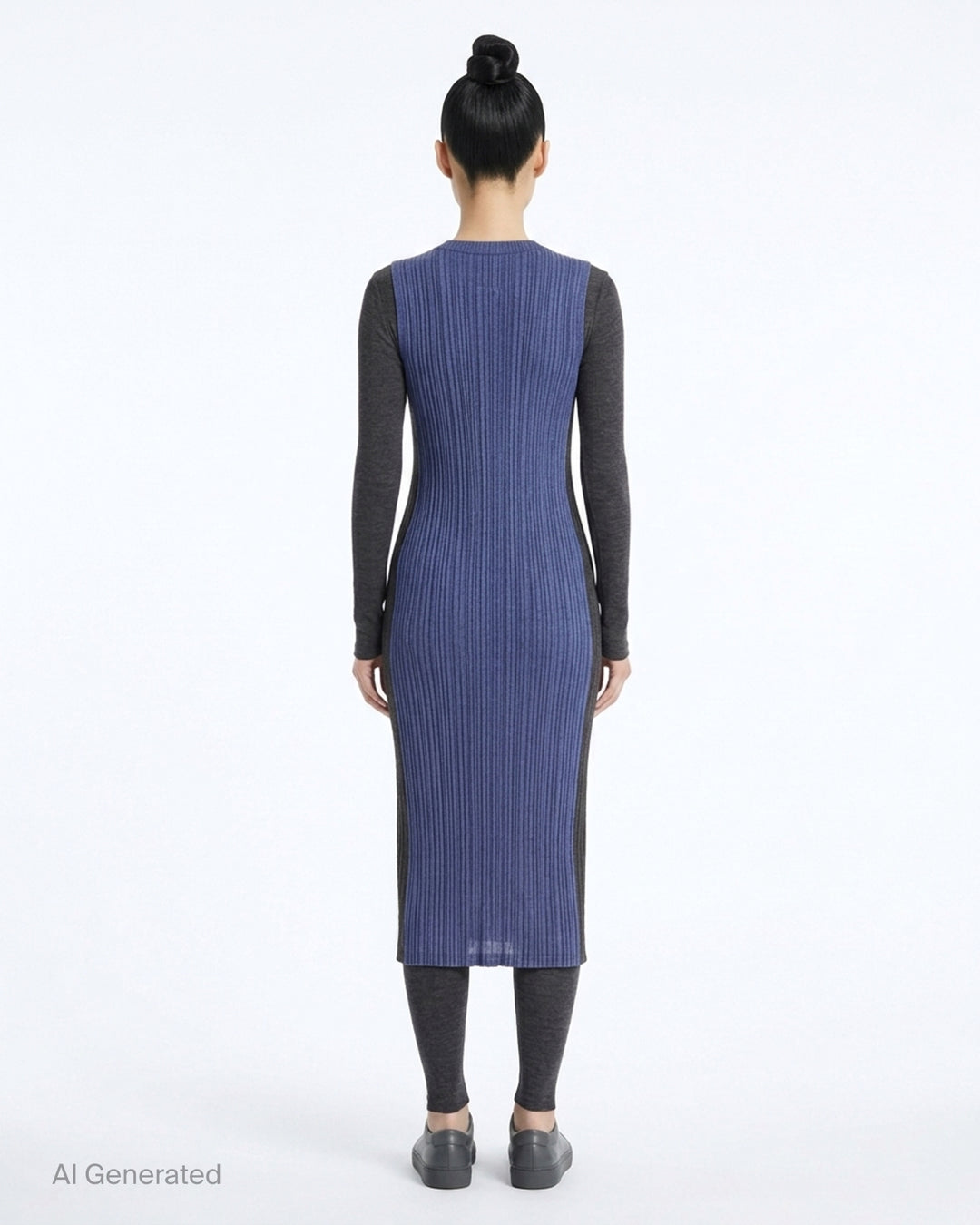 Pleats Please Issey Miyake sleeveless pleated midi dress in heathered deep teal with a round neckline and fitted silhouette - back