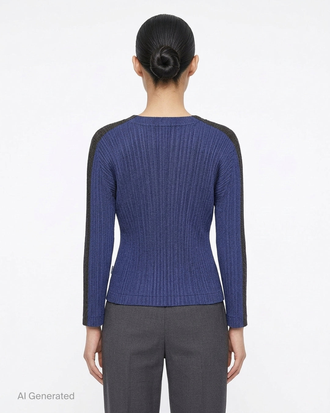 Pleats Please Issey Miyake long-sleeve pleated crew-neck top in deep teal, shown from the front - back