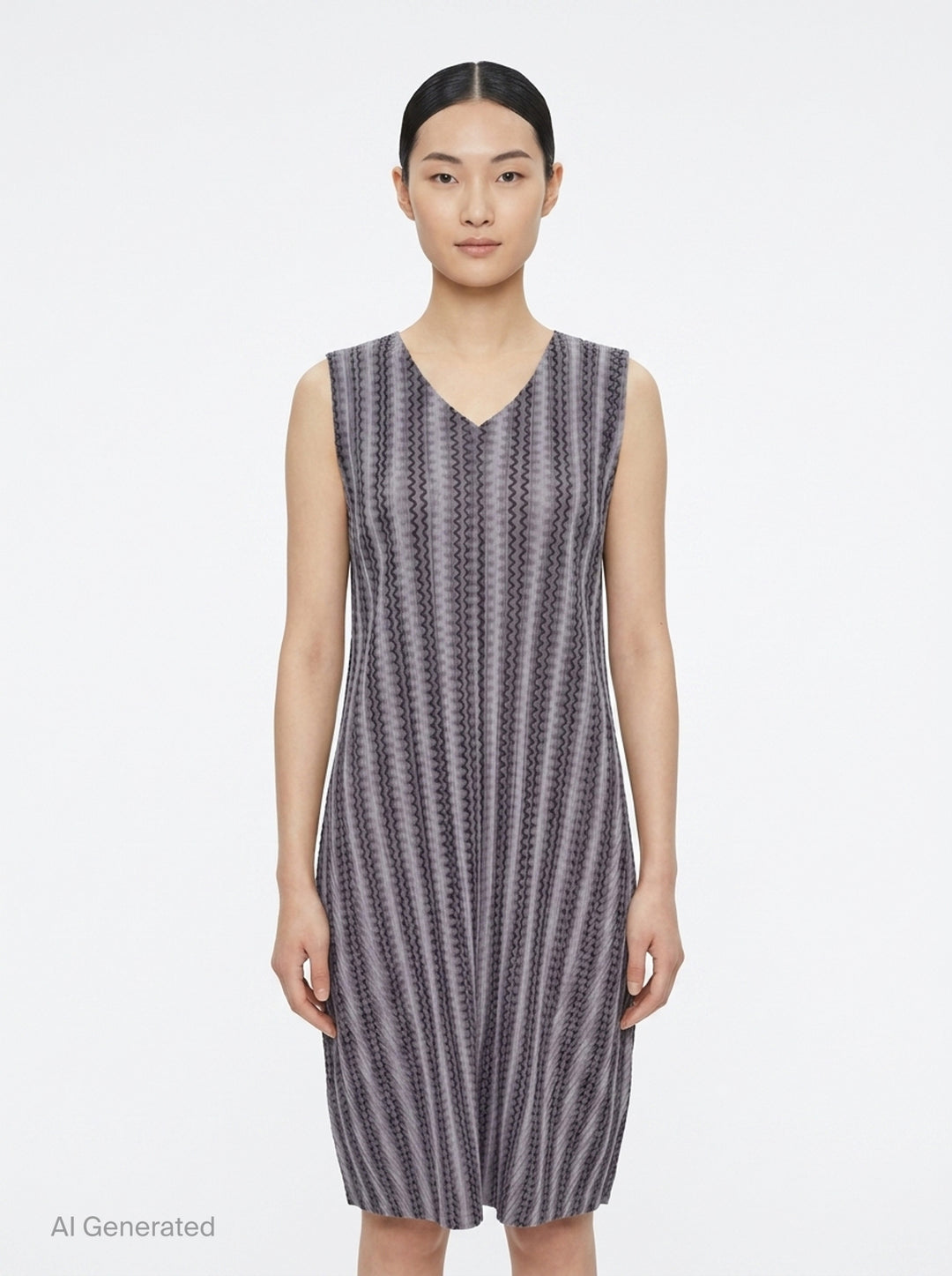 Cotton Zigzag Pleated Dress | Pleats Please Issey Miyake | Club21 - front