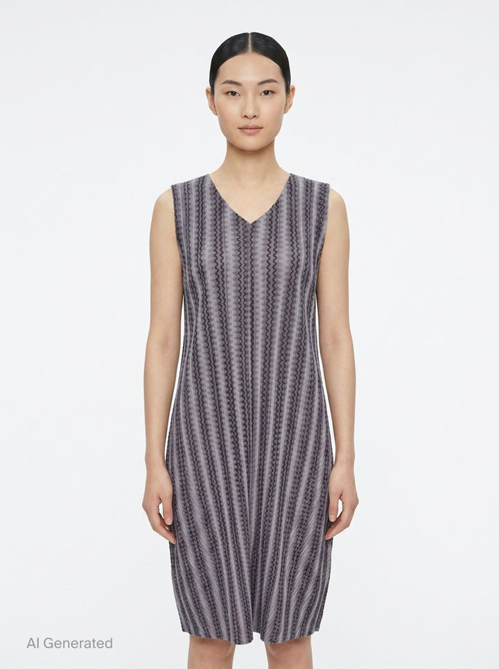 Cotton Zigzag Pleated Dress | Pleats Please Issey Miyake | Club21 - front