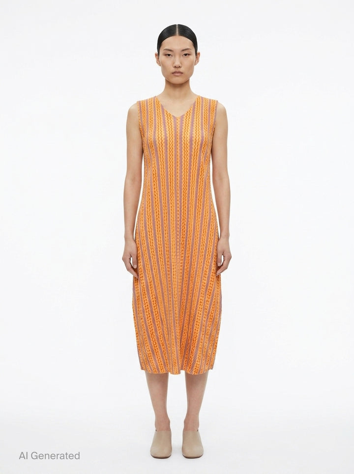 Cotton Zigzag Pleated Dress | Pleats Please Issey Miyake | Club21 - front
