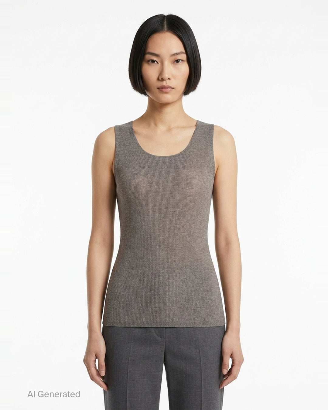 Pleats Please Issey Miyake Mist Basics Tank Top in black, featuring fine vertical pleating and a scoop neckline, sleeveless silhouette on a white background - front