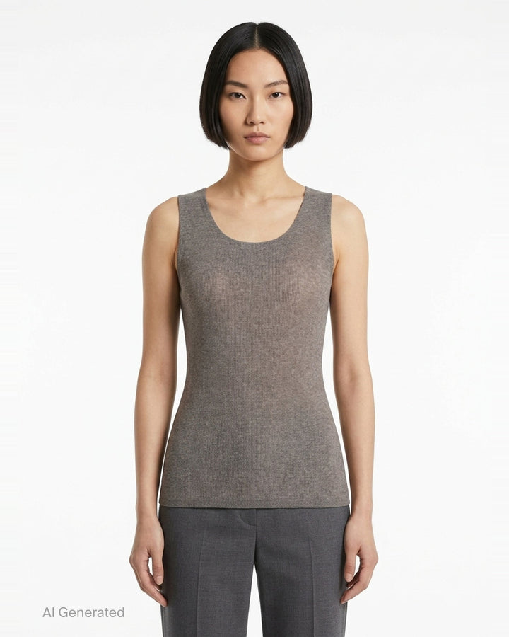 Pleats Please Issey Miyake Mist Basics Tank Top in black, featuring fine vertical pleating and a scoop neckline, sleeveless silhouette on a white background - front