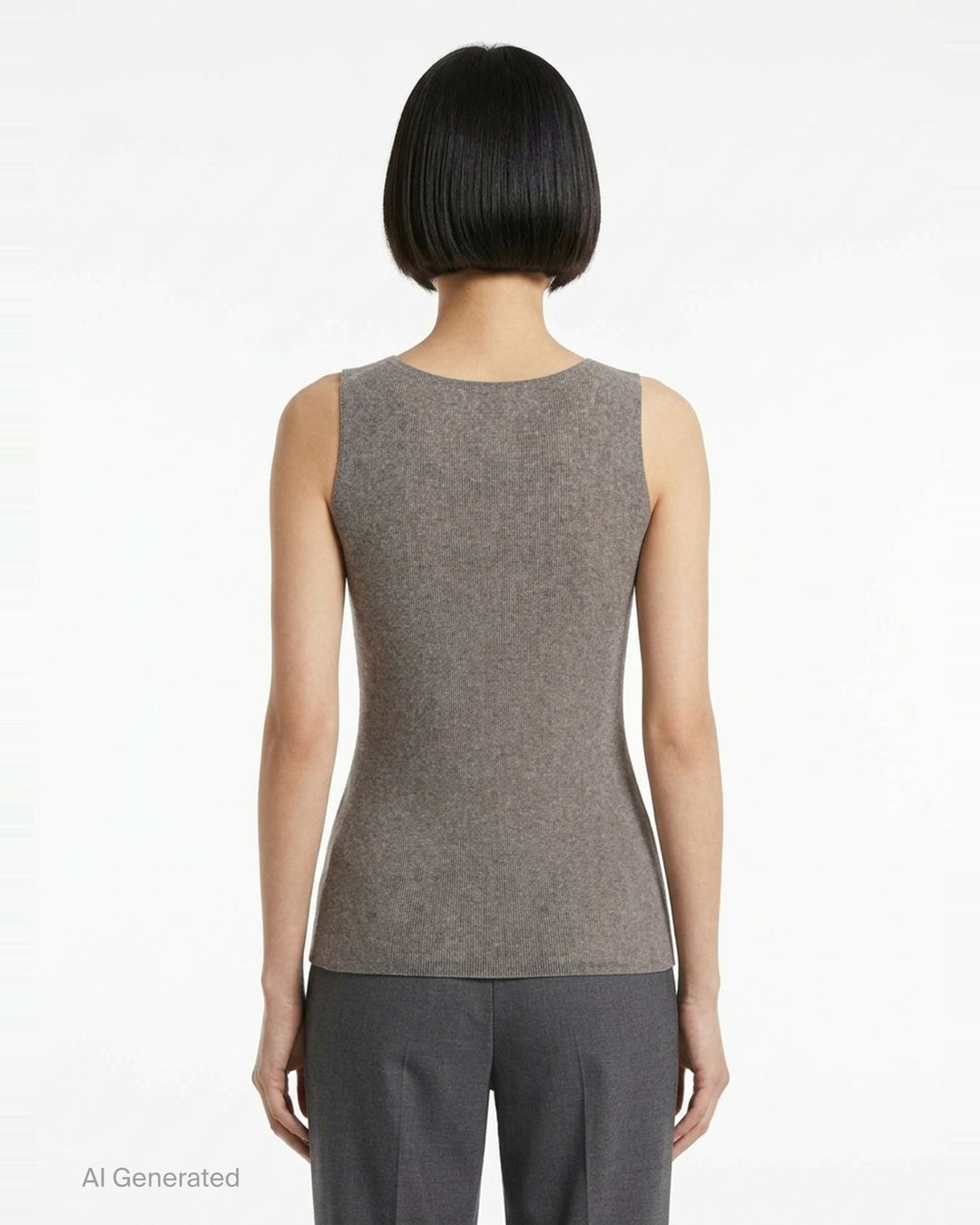 Pleats Please Issey Miyake Mist Basics Tank Top in black, featuring fine vertical pleating and a scoop neckline, sleeveless silhouette on a white background - back
