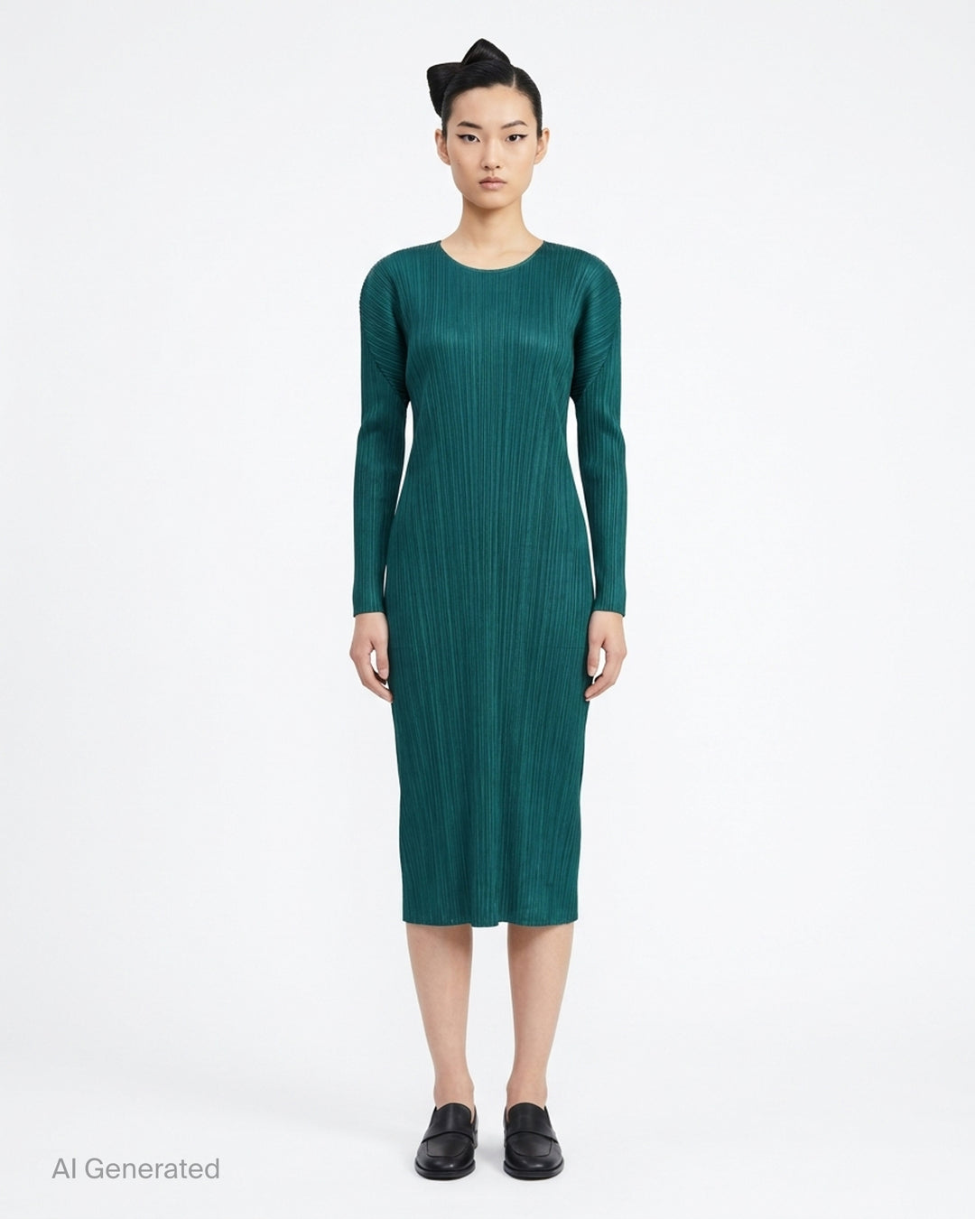 Pleats Please Issey Miyake Monthly Colors October long-sleeve pleated midi dress in sand - front