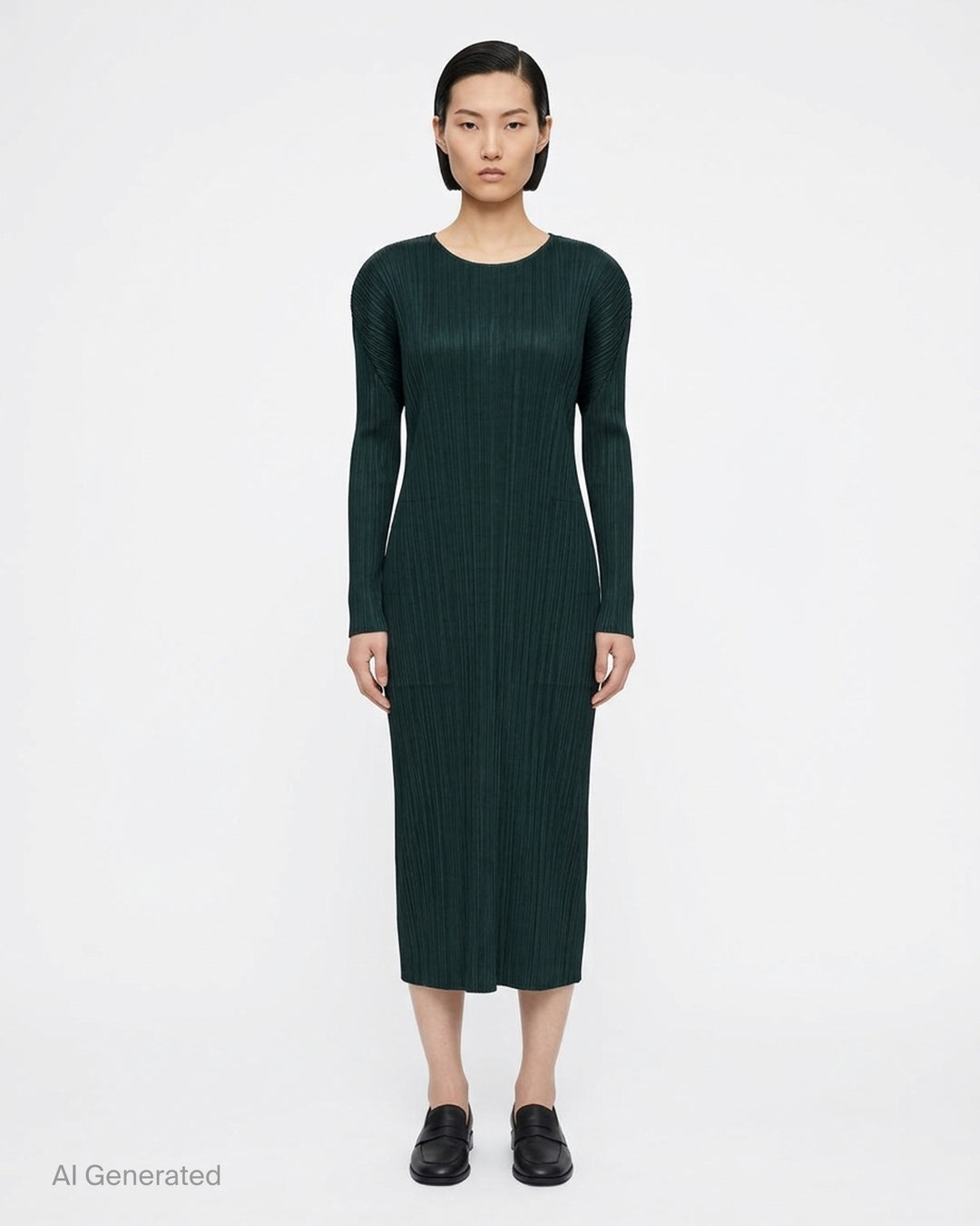 Pleats Please Issey Miyake Monthly Colors October long-sleeve pleated midi dress in sand - front