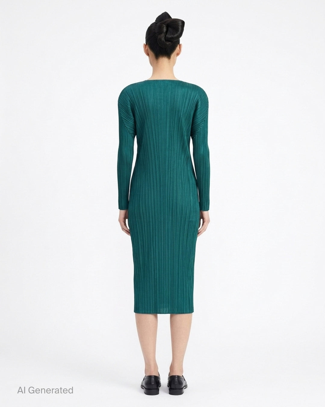 Pleats Please Issey Miyake Monthly Colors October long-sleeve pleated midi dress in sand - back