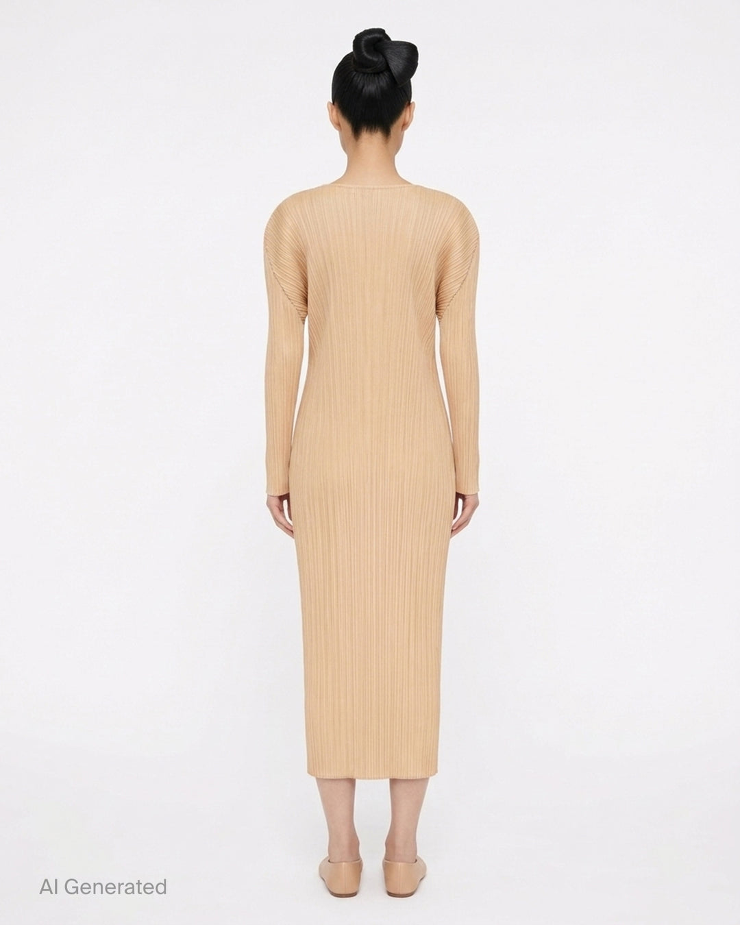 Pleats Please Issey Miyake Monthly Colors October long-sleeve pleated midi dress in sand - back