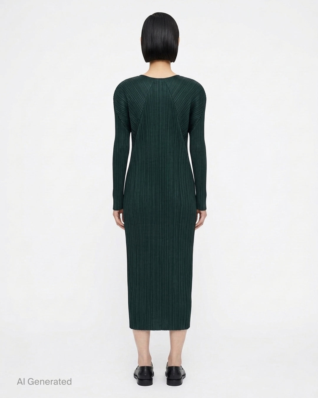 Pleats Please Issey Miyake Monthly Colors October long-sleeve pleated midi dress in sand - back