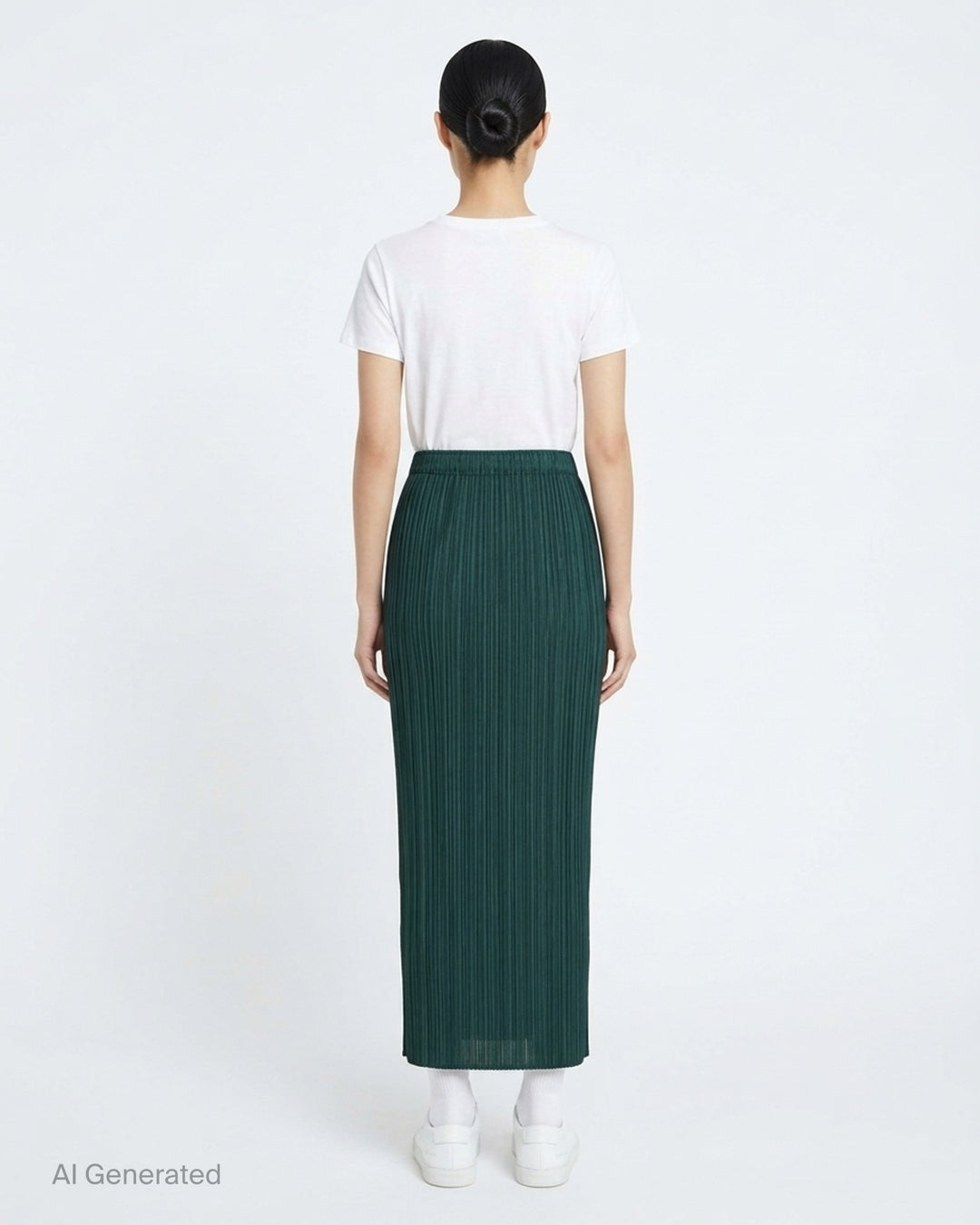 Pleats Please Issey Miyake Monthly Colors October pleated midi skirt in sand with elasticated waist - back