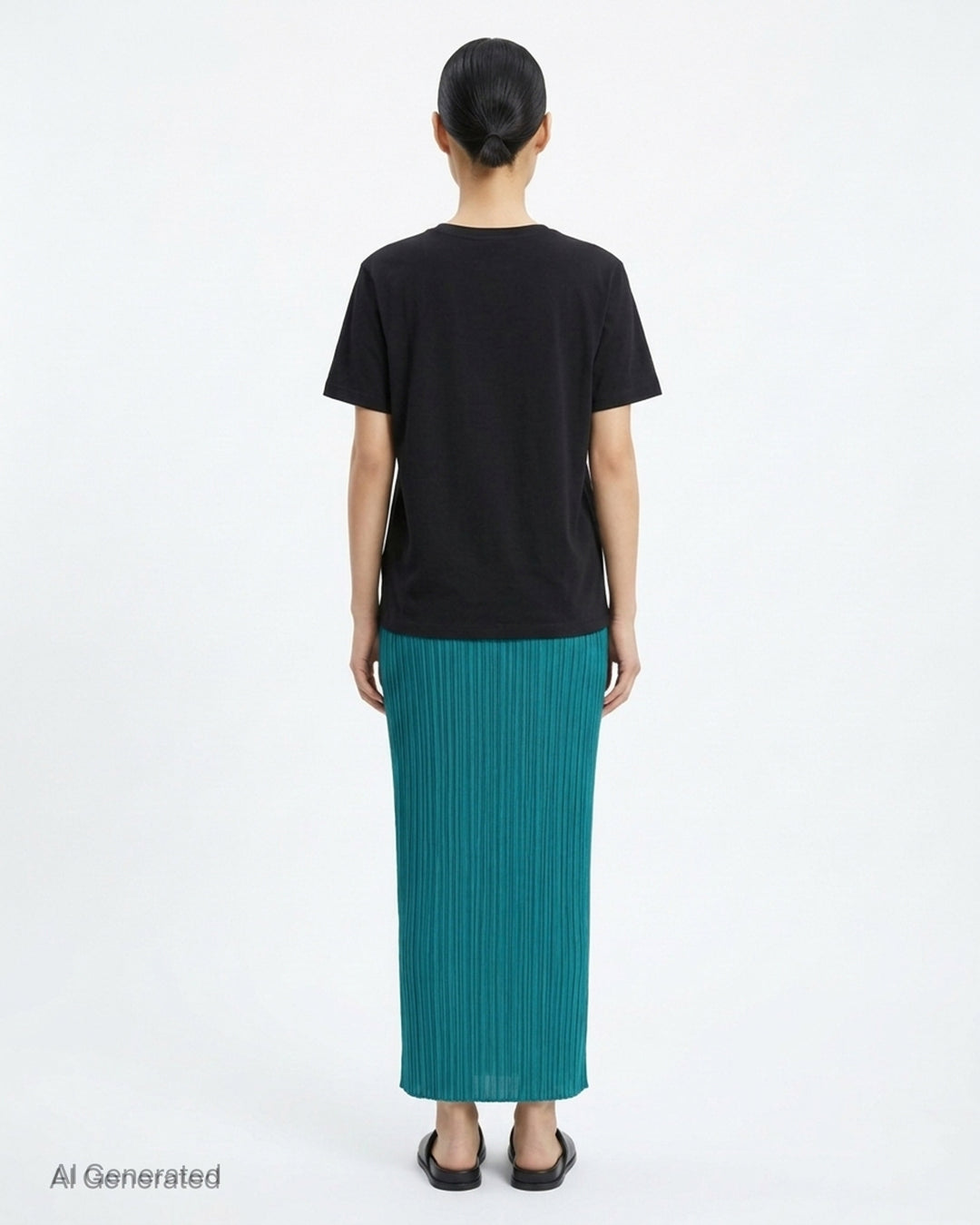 Pleats Please Issey Miyake Monthly Colors October pleated midi skirt in sand with elasticated waist - back