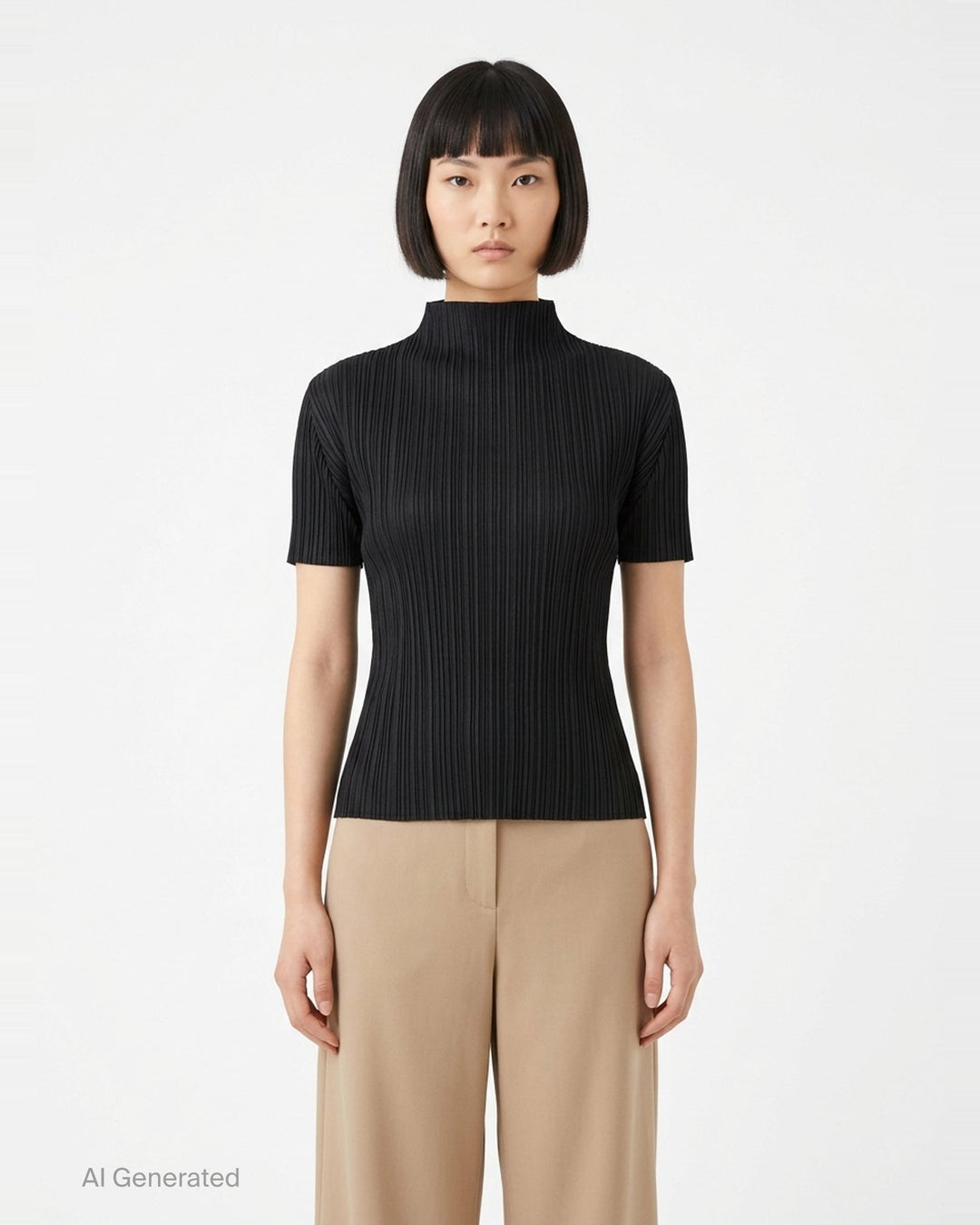 Pleats Please Issey Miyake Monthly Colors September short-sleeve mock-neck pleated top in rust - front