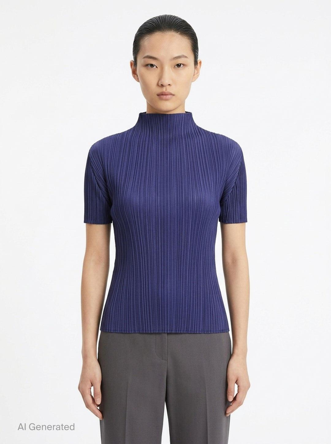 Pleats Please Issey Miyake Monthly Colors September short-sleeve mock-neck pleated top in rust - front