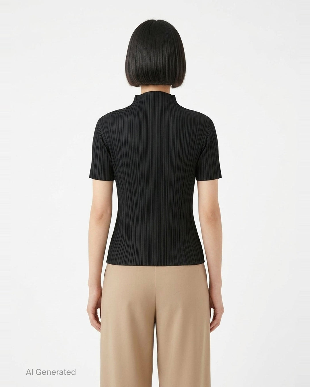 Pleats Please Issey Miyake Monthly Colors September short-sleeve mock-neck pleated top in rust - back