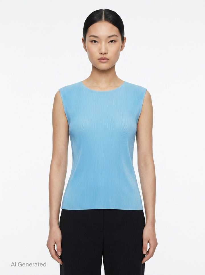 Pleated Sleeveless Round Neck Tank | Pleats Please Issey Miyake | Club21 - front