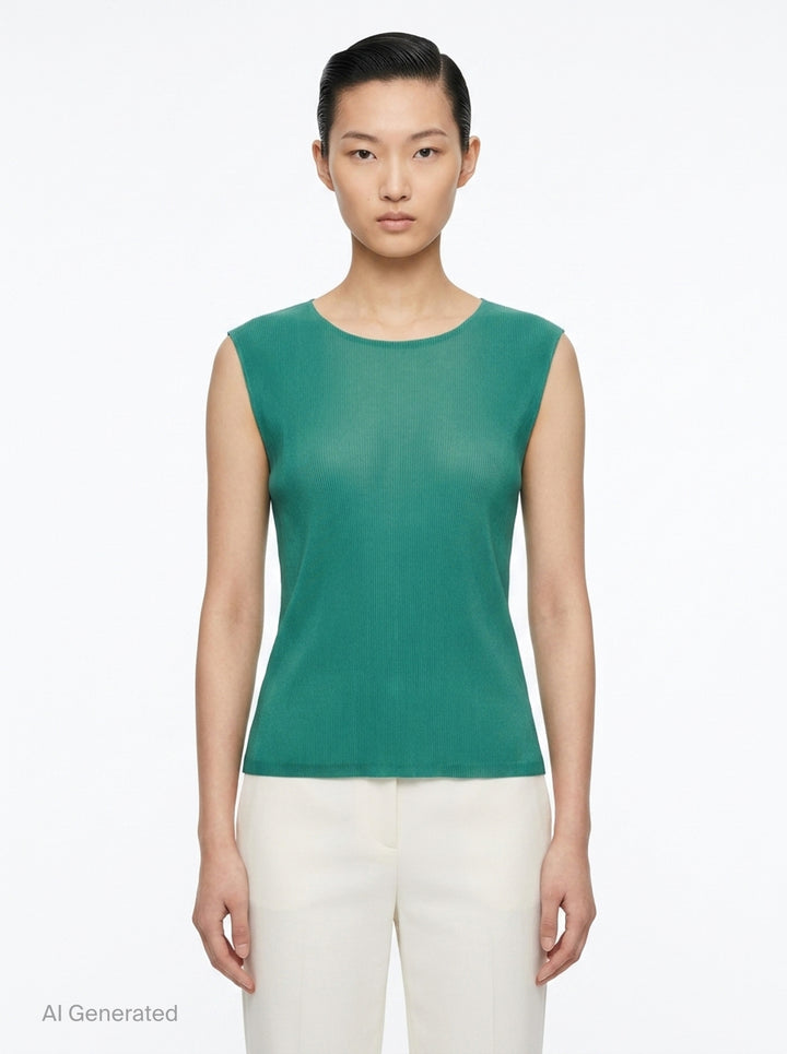 Pleated Sleeveless Round Neck Tank | Pleats Please Issey Miyake | Club21 - front