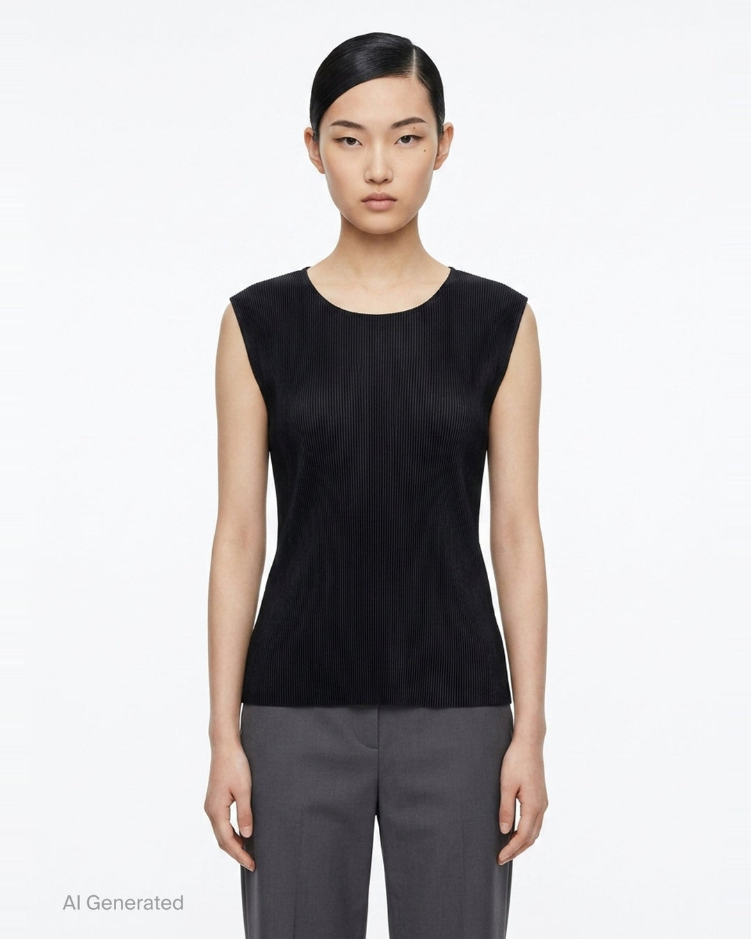Pleated Sleeveless Round Neck Tank | Pleats Please Issey Miyake | Club21 - front