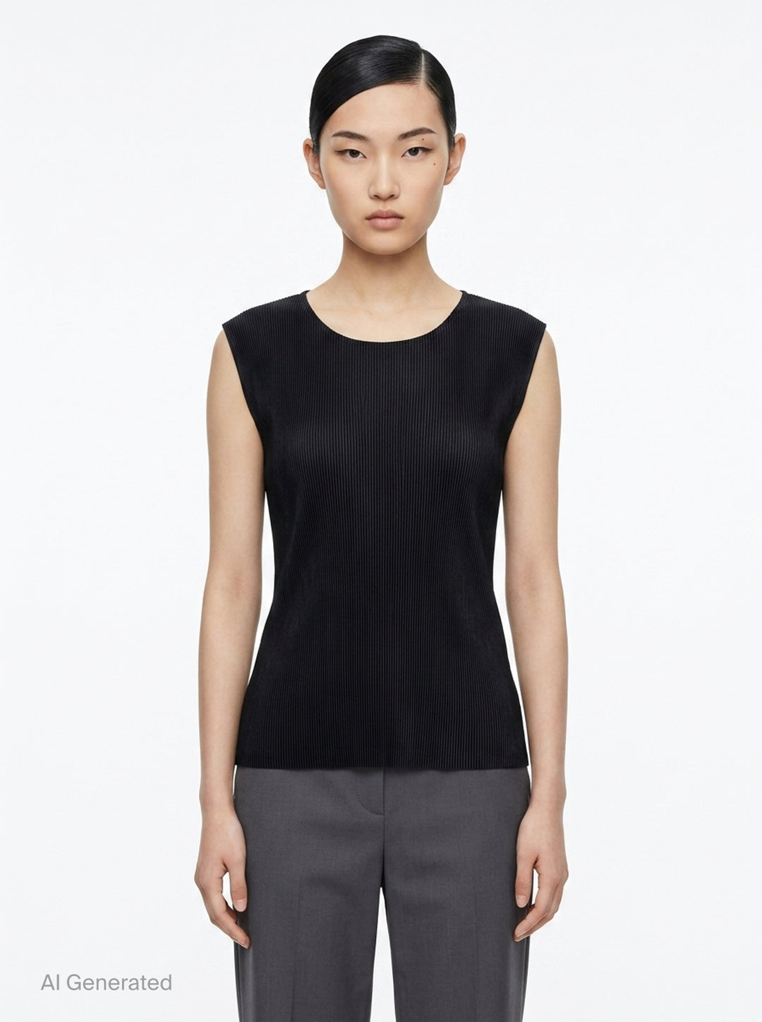 Pleated Sleeveless Round Neck Tank | Pleats Please Issey Miyake | Club21 - front