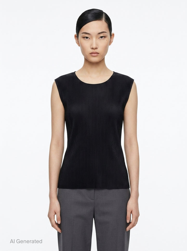 Pleated Sleeveless Round Neck Tank | Pleats Please Issey Miyake | Club21 - front