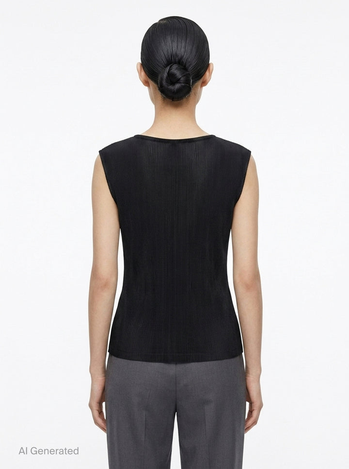 Pleated Sleeveless Round Neck Tank | Pleats Please Issey Miyake | Club21 - back