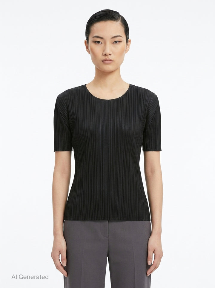 Short Sleeve Pleated Top | Pleats Please Issey Miyake | Club21 - front