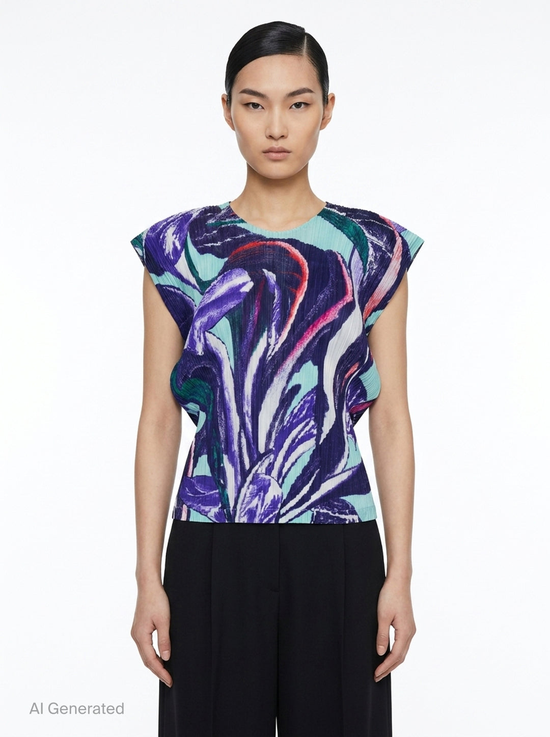 Tardivo Pleated Print Top | Pleats Please Issey Miyake | Club21 - front