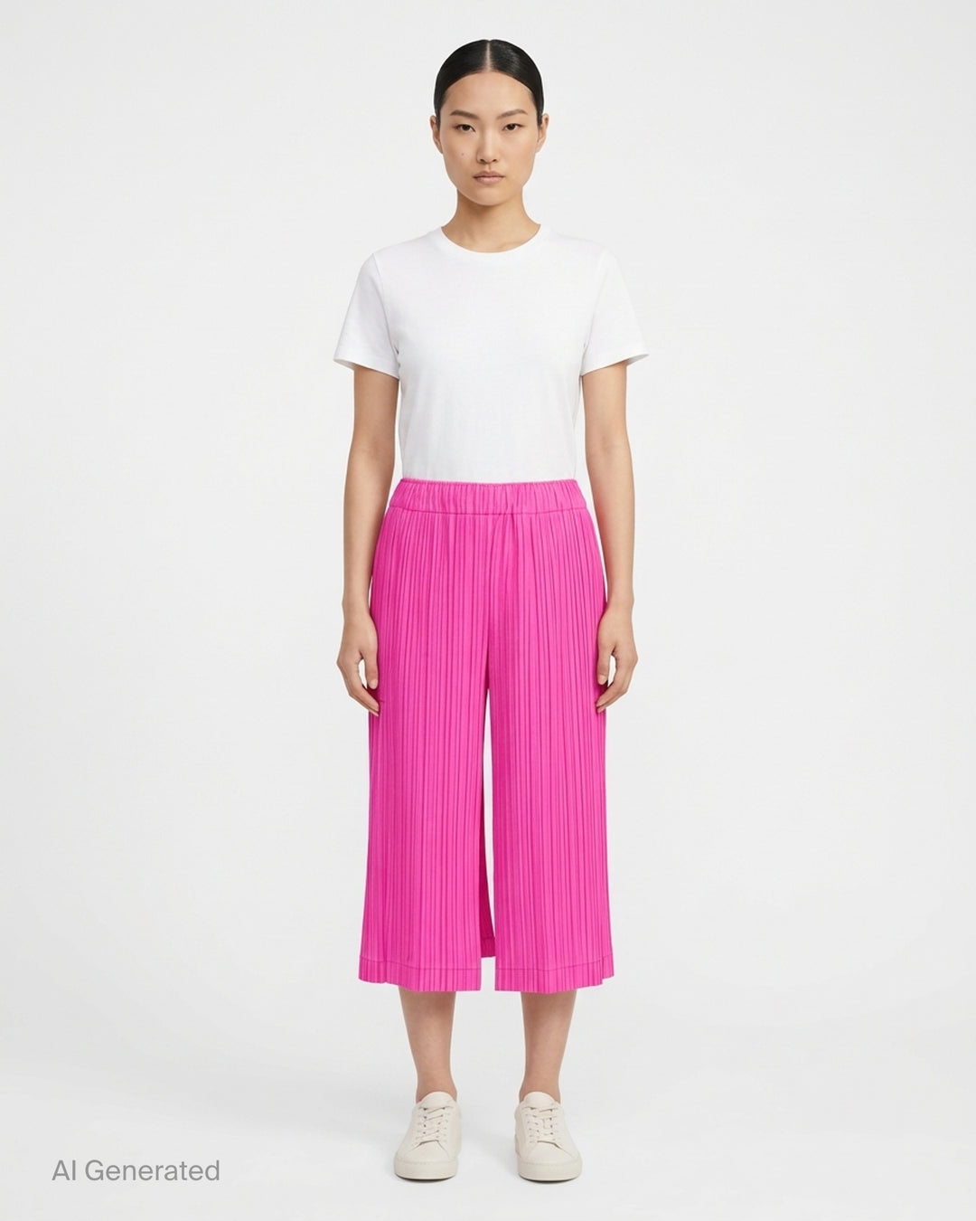 Pleats Please Issey Miyake Thicker Bottoms 2 wide-leg pleated culottes in charcoal with elasticated waistband and accordion micro-pleat construction - front