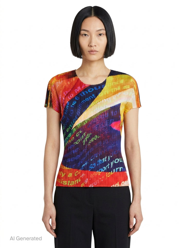 Voyager Pleated Graphic Top | Pleats Please Issey Miyake | Club21 - front