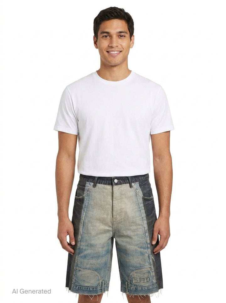 Upside Down Denim Shorts | Purple | Club21 - front