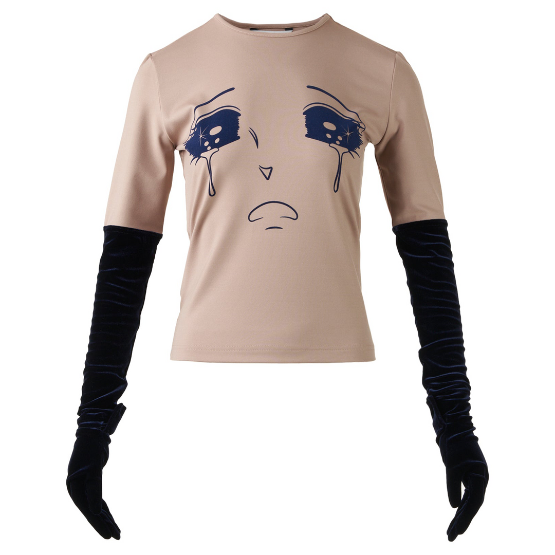 Beige Velvet Glove Crying Girl Tee