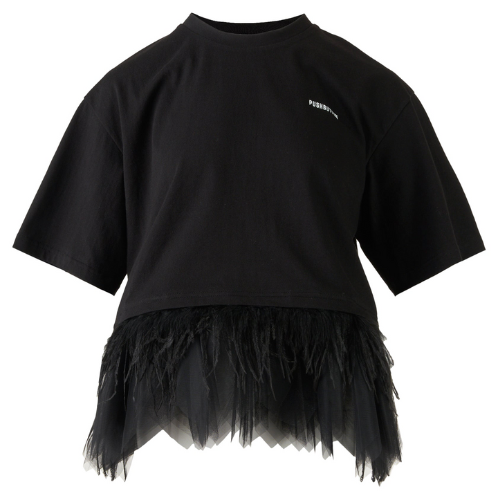 Black Volumed Hem Point Top