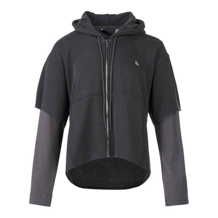 Club21 - pushBUTTON - Dark Gray Raw Edge Zip-Up Hoodie - SWEATERS - Grey