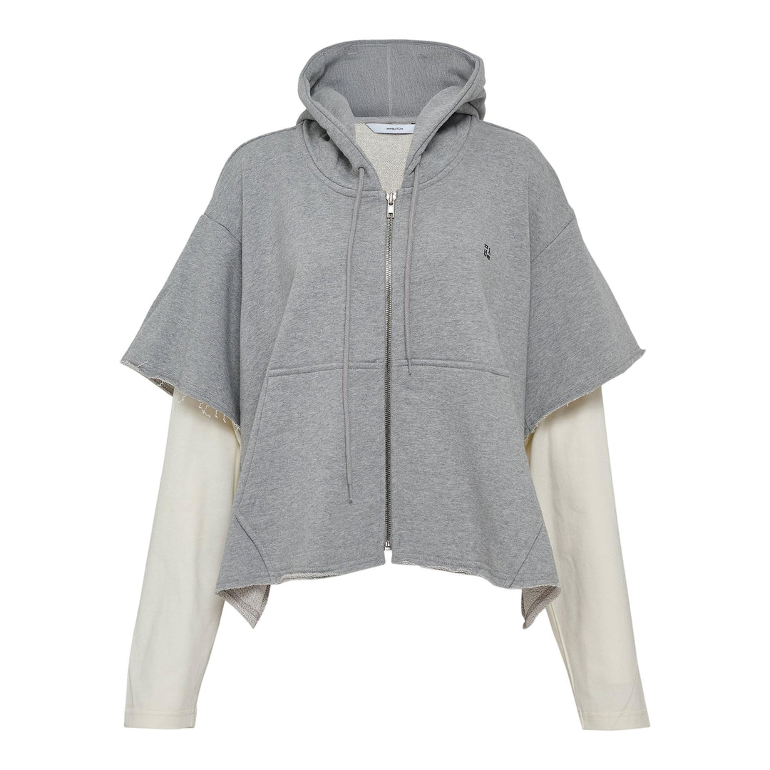 Club21 - pushBUTTON - Gray Raw Edge Zip-Up Hoodie - SWEATSHIRTS - Grey