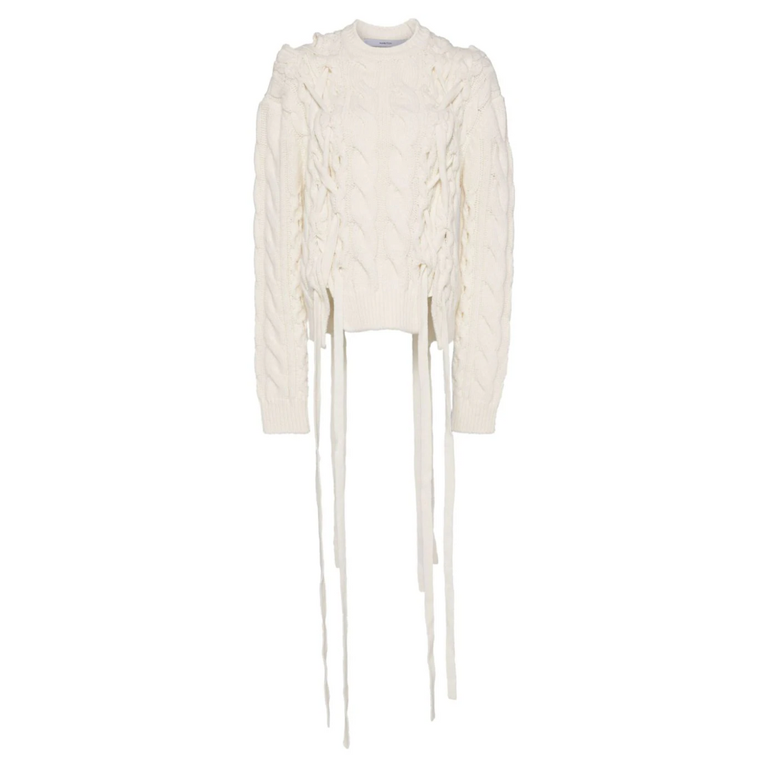 Ivory Ribbon Tie Knit Pullover