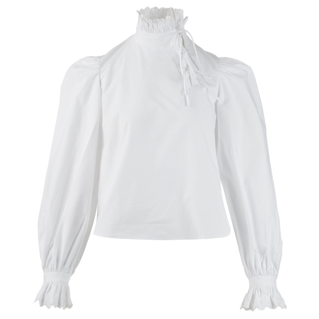 White Embroidery Frill Blouse