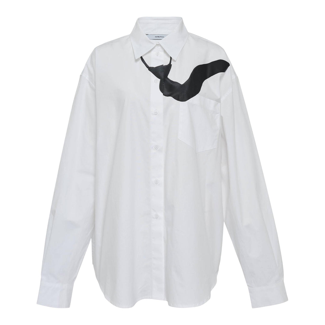Club21 - pushBUTTON - White Flying Tie Printed Shirt - BLOUSES - White
