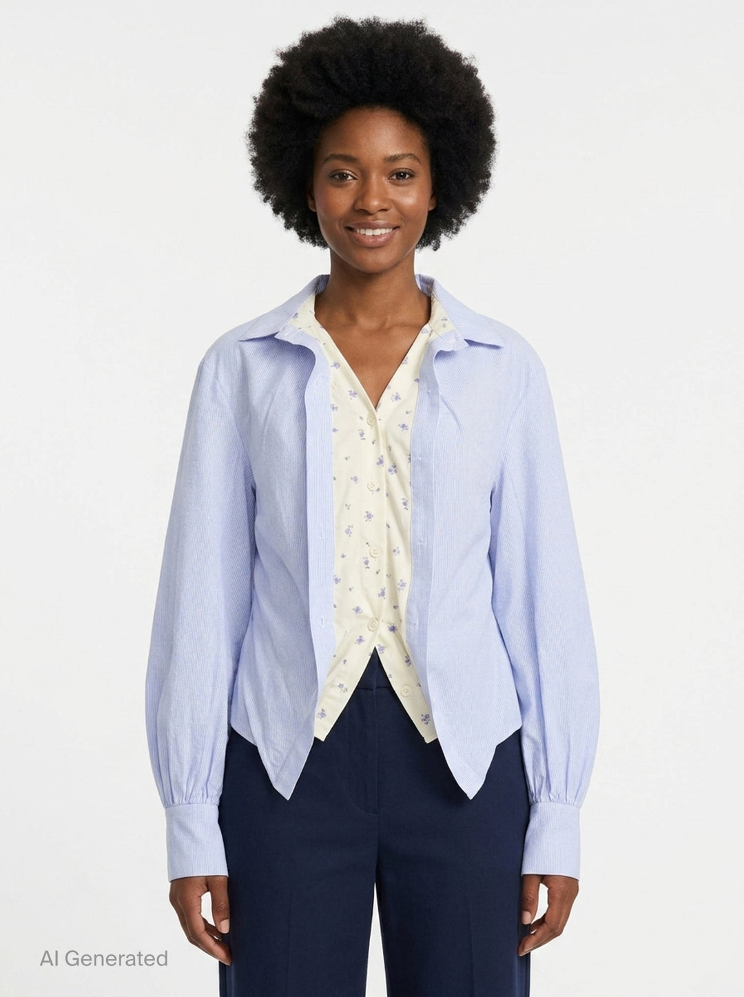 Blue Stripe Draped Layered Blouse | pushBUTTON | Club21 - front