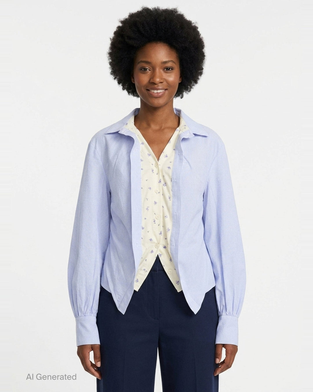 Blue Stripe Draped Layered Blouse | pushBUTTON | Club21 - front