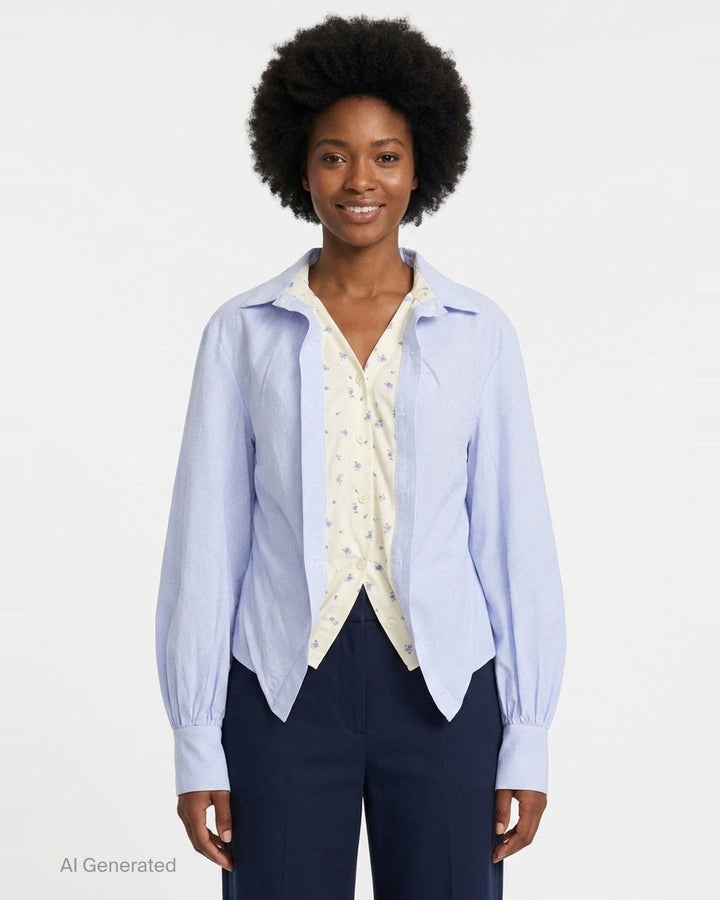 Blue Stripe Draped Layered Blouse | pushBUTTON | Club21 - front