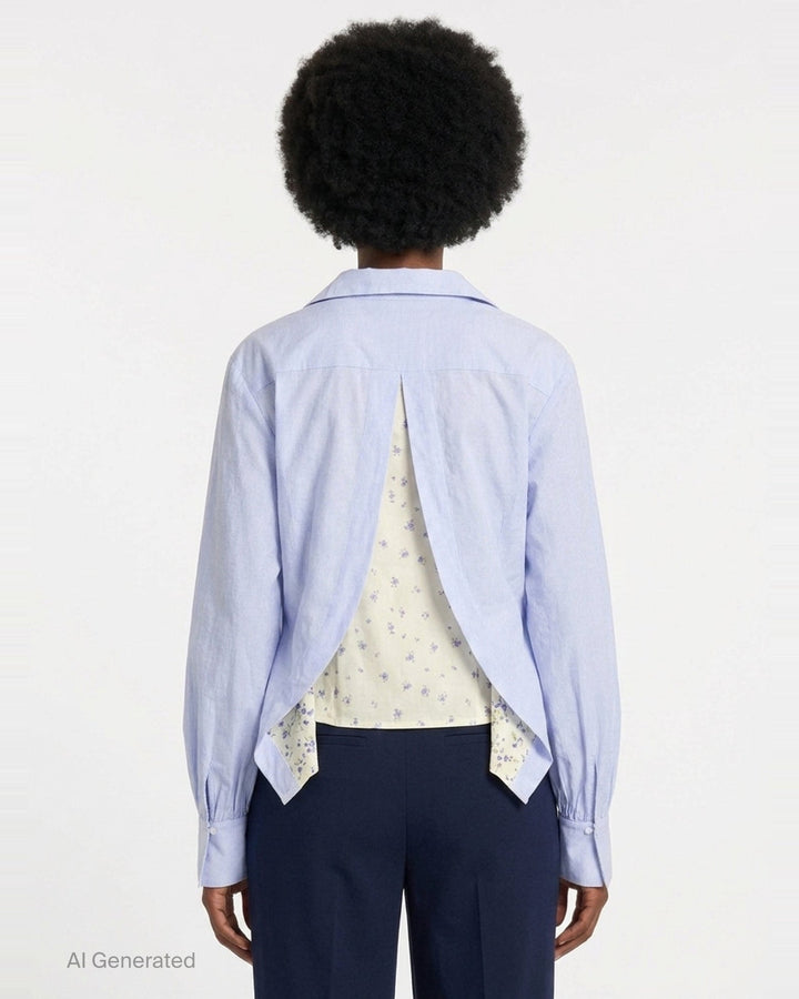 Blue Stripe Draped Layered Blouse | pushBUTTON | Club21 - back