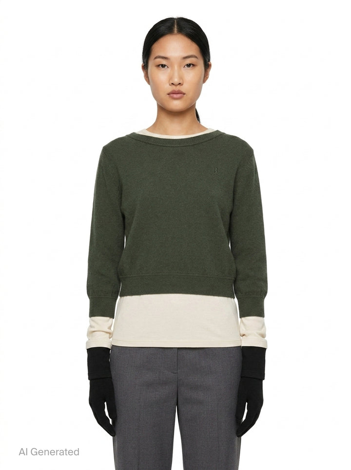 Khaki Layered Glove Detail Knit | pushBUTTON | Club21 - front