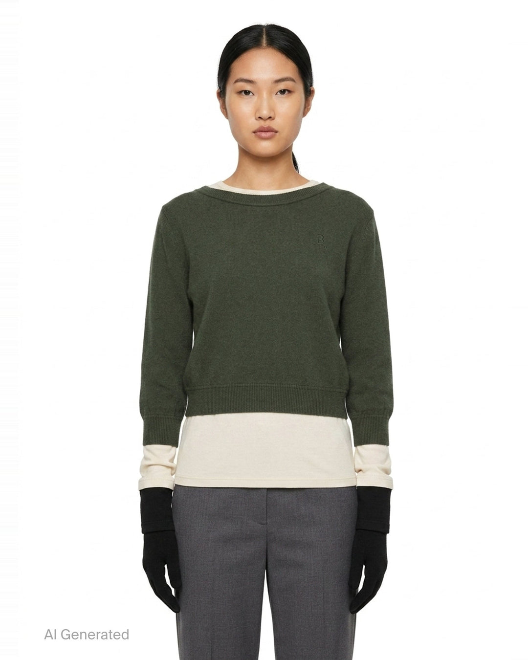 Khaki Layered Glove Detail Knit | pushBUTTON | Club21 - front