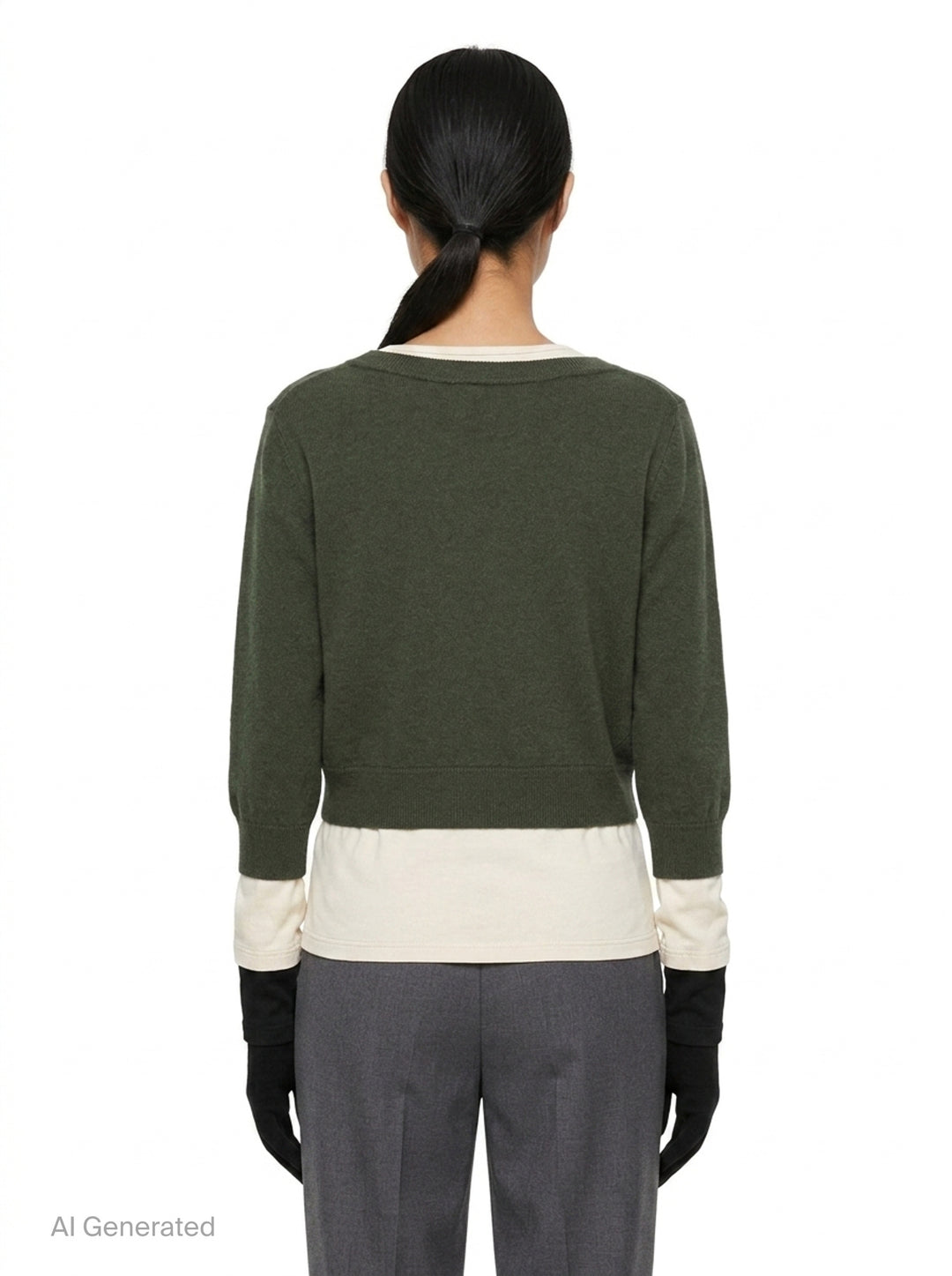 Khaki Layered Glove Detail Knit | pushBUTTON | Club21 - back