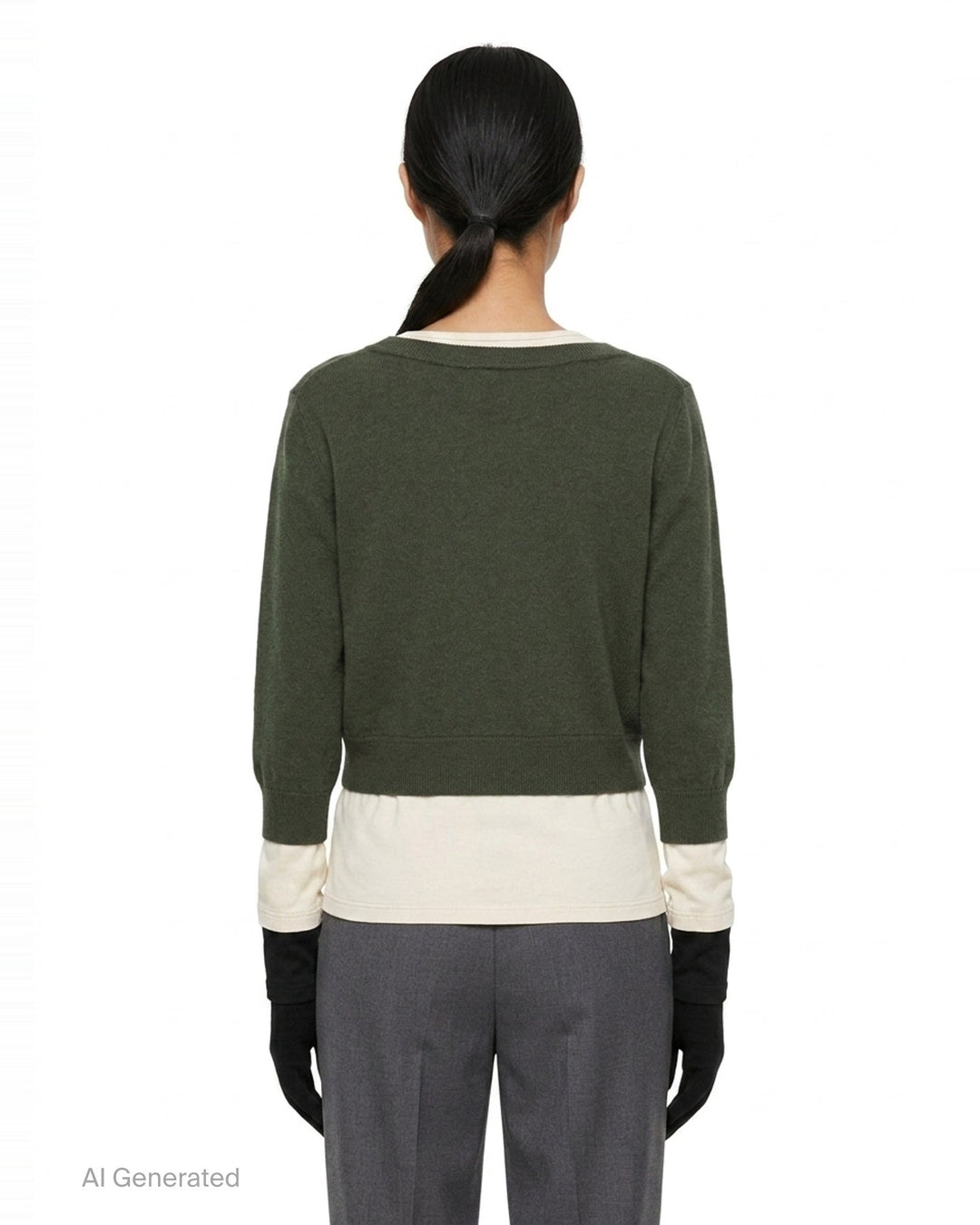 Khaki Layered Glove Detail Knit | pushBUTTON | Club21 - back