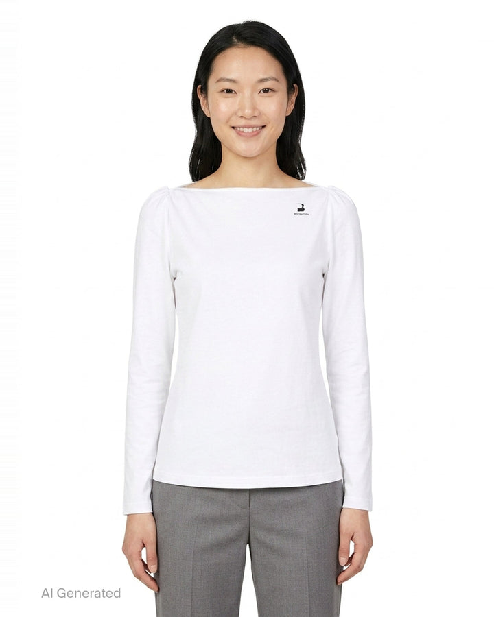 White Straight Neck Long Sleeve Tee | pushBUTTON | Club21 - front