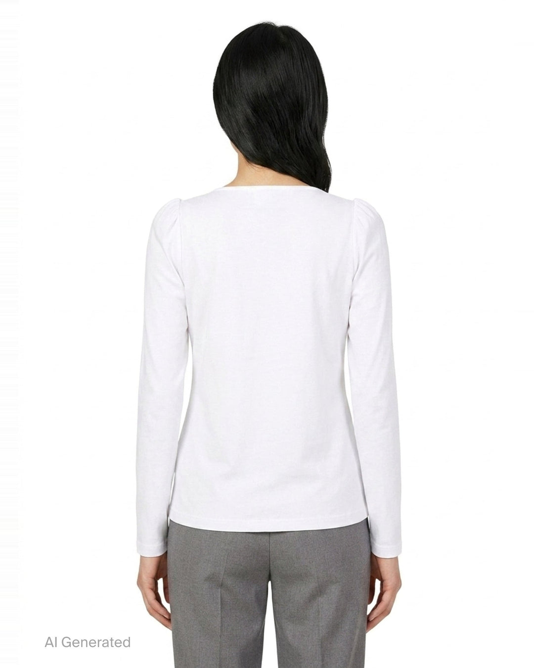 White Straight Neck Long Sleeve Tee | pushBUTTON | Club21 - back