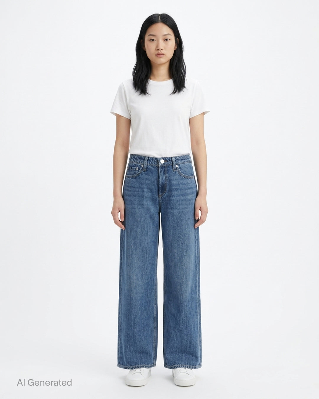 rag & bone Cam Ankle Straight Jeans in mid-blue washed denim with relaxed straight leg and cropped ankle hem, shown flat from the front - front