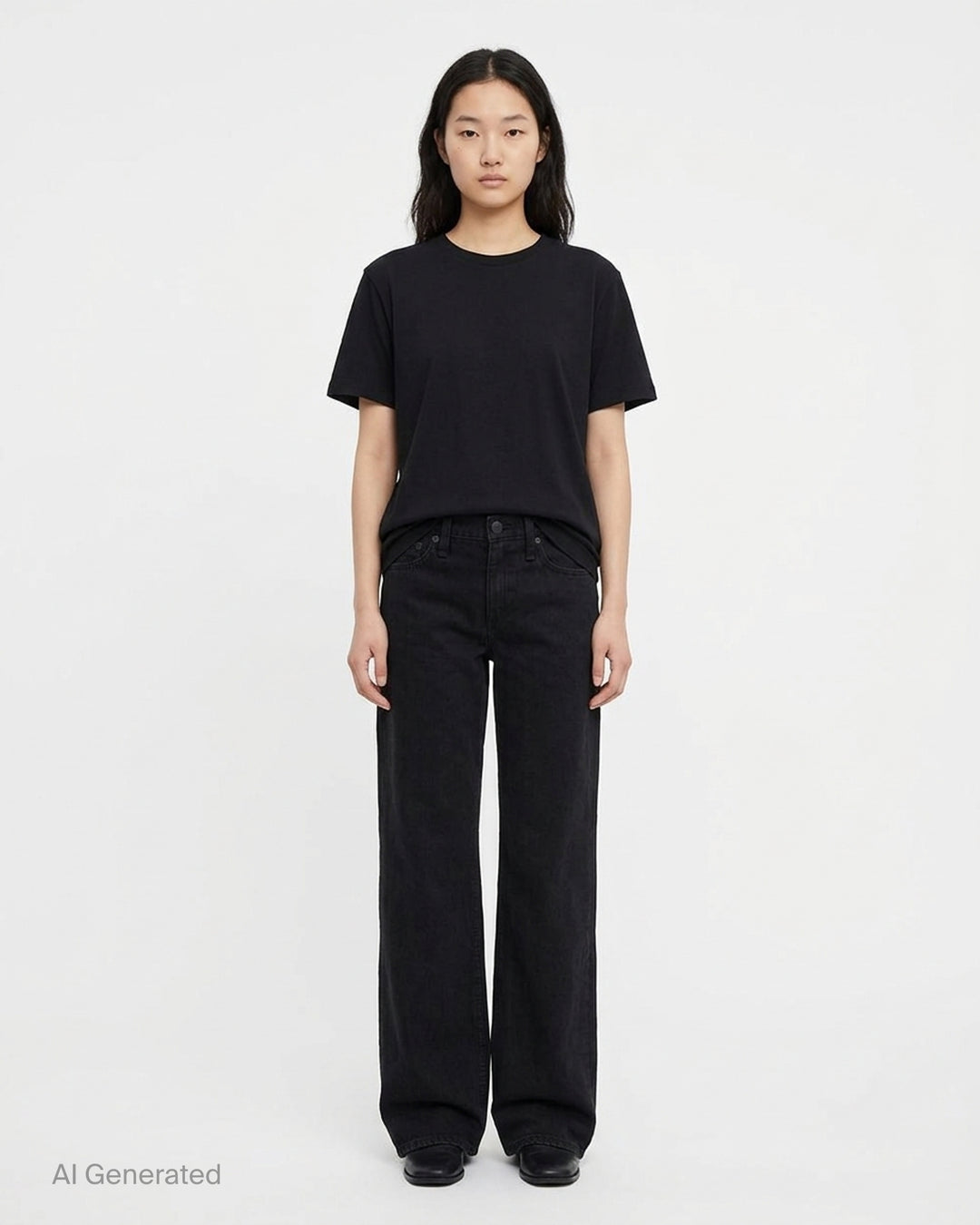 rag & bone Cam Full Straight Jeans in washed black denim, shown from the front with low-rise waist and full straight leg - front